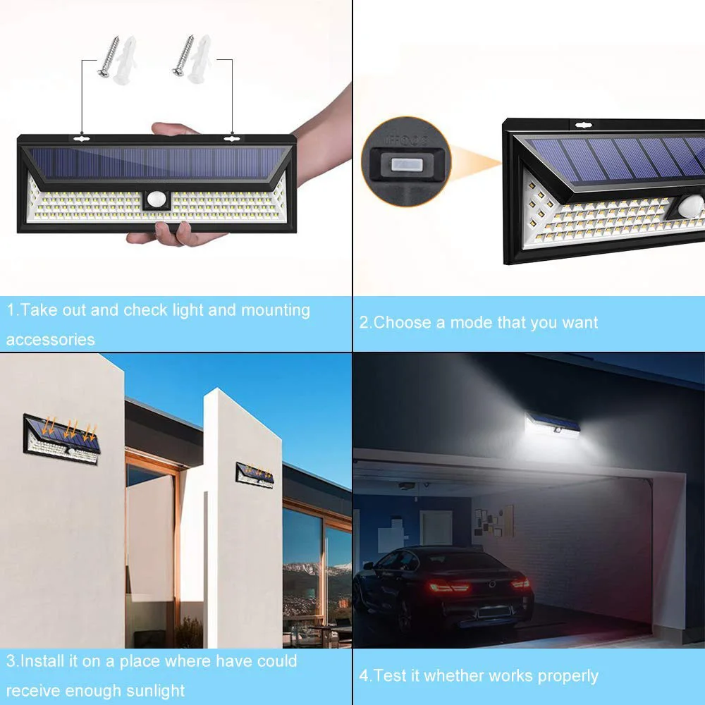 118 LED 1000LM водонепроницаемый PIR датчик движения Солнечный садовый свет наружная