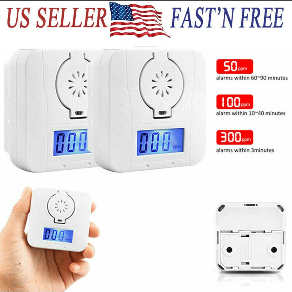 CO Gas Sensor Detector Carbon Monoxide and Smoke Alarm Detectors Combination Warning Poisoning Gas LCD Display High Sensitive