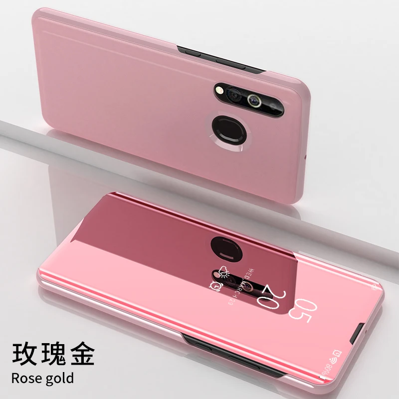Rose gold Зеркальный умный флип-чехол для samsung Galaxy A50 A60 A70 A80, прозрачный кожаный чехол с подставкой для samsung A40 A30 A20 A10, чехол - Цвет: Rose gold