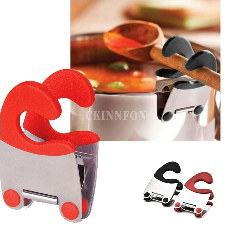 

100 шт./лот Антибликовая ложка из нержавеющей стали для кастрюль, кухонные приспособления, силиконовый зажим