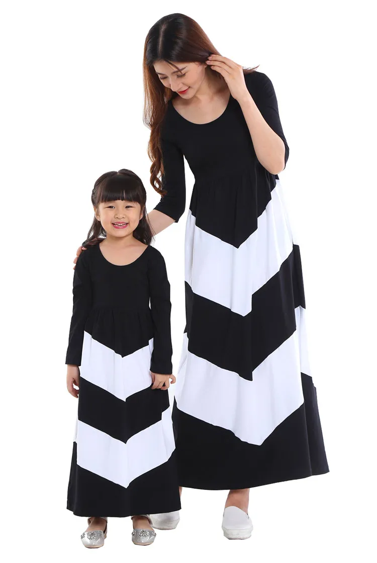 Long Sleeve Black Одинаковые платья для семьи «Мама и я»; платья для мамы и дочки; Полосатое платье для мамы и дочки; одежда для родителей и детей - Цвет: Long Sleeve Black