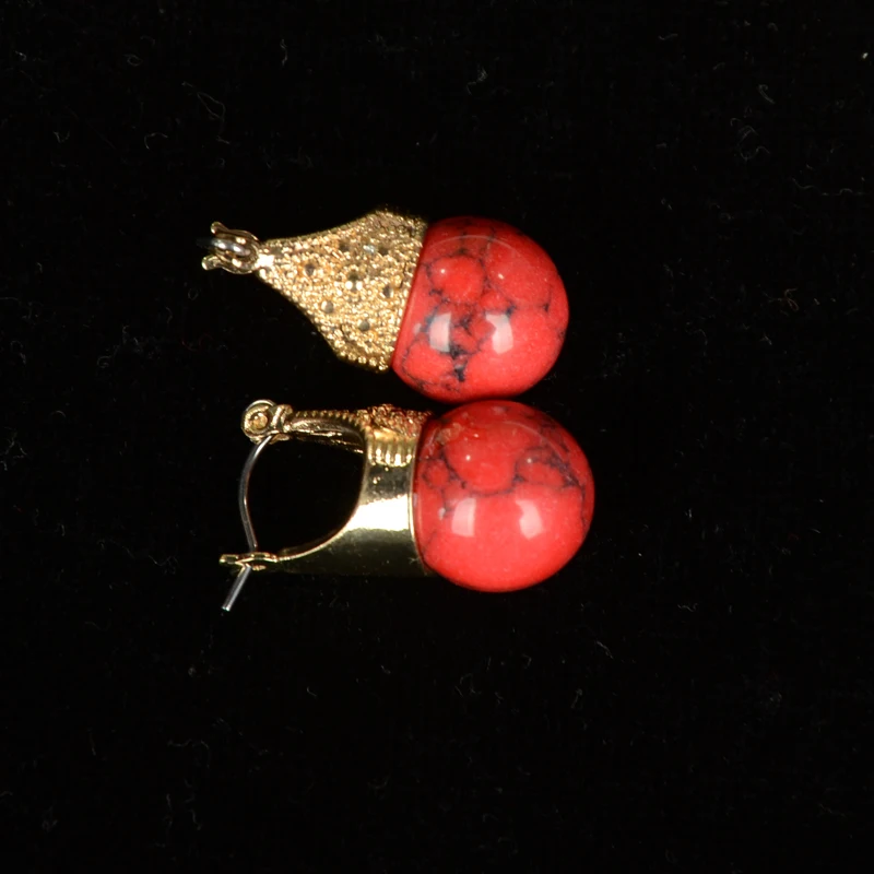 APY Accessories Vintage Style Red/Yellow Round Dangle Earring Classical Natural Stone Earrings for Women Fashion Jewelry | Украшения и
