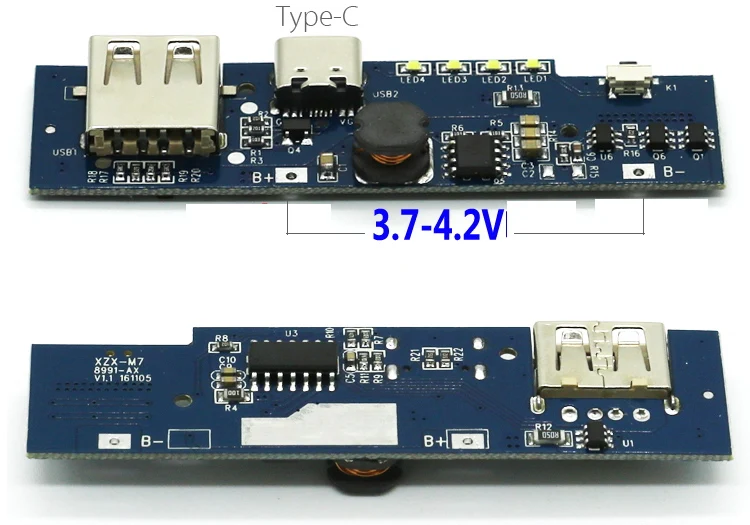 PCB Board DIY power Bank PCB модуль комплект USB 3,7-4,2 V 5V 2A power Bank 18650 зарядное устройство литий-полимерные батареи для телефона type-C - Цвет: PCB Board