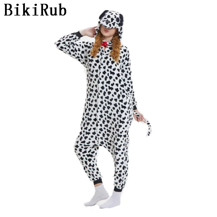 BIKIRUB Adults Pajamas Women Flannel Sleepwear Unisex Cute Spotted Dog Cartoon Animal Pajama Set Hooded Pyjamas Winter Home Wear | Женская