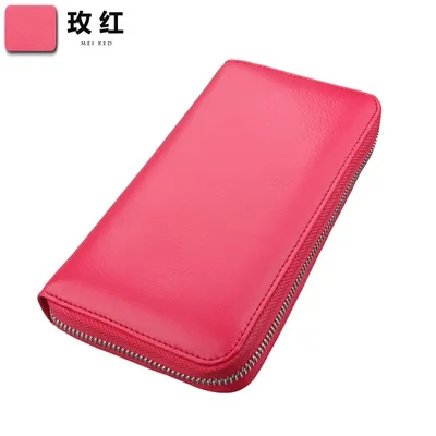 rose pink Женский кошелек из натуральной кожи с блокировкой RFID, Женский кошелек, большая емкость, кредитные карты и ID, женские сумки для - Цвет: rose pink