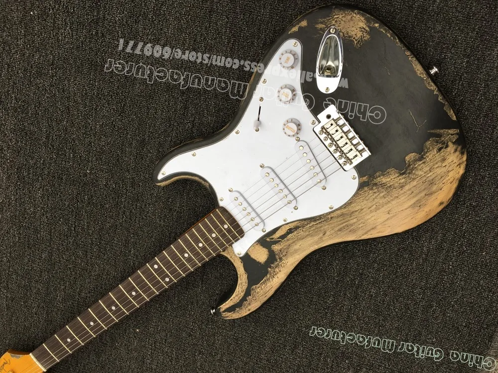 Классическая черная электрическая гитара Strat Relic aged Heavy relic ST бесплатная