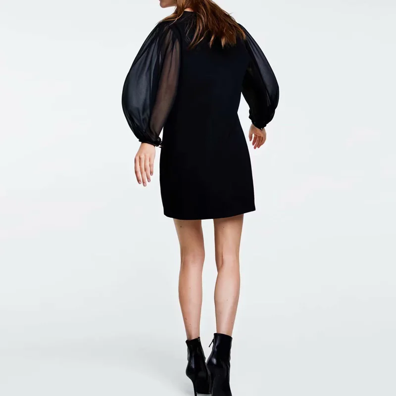 A Forever 2018 New Arrival Women Dress Sexy Style V Neck Perspective Mesh Stitching Mini Long Sleeve M-939 | Женская одежда