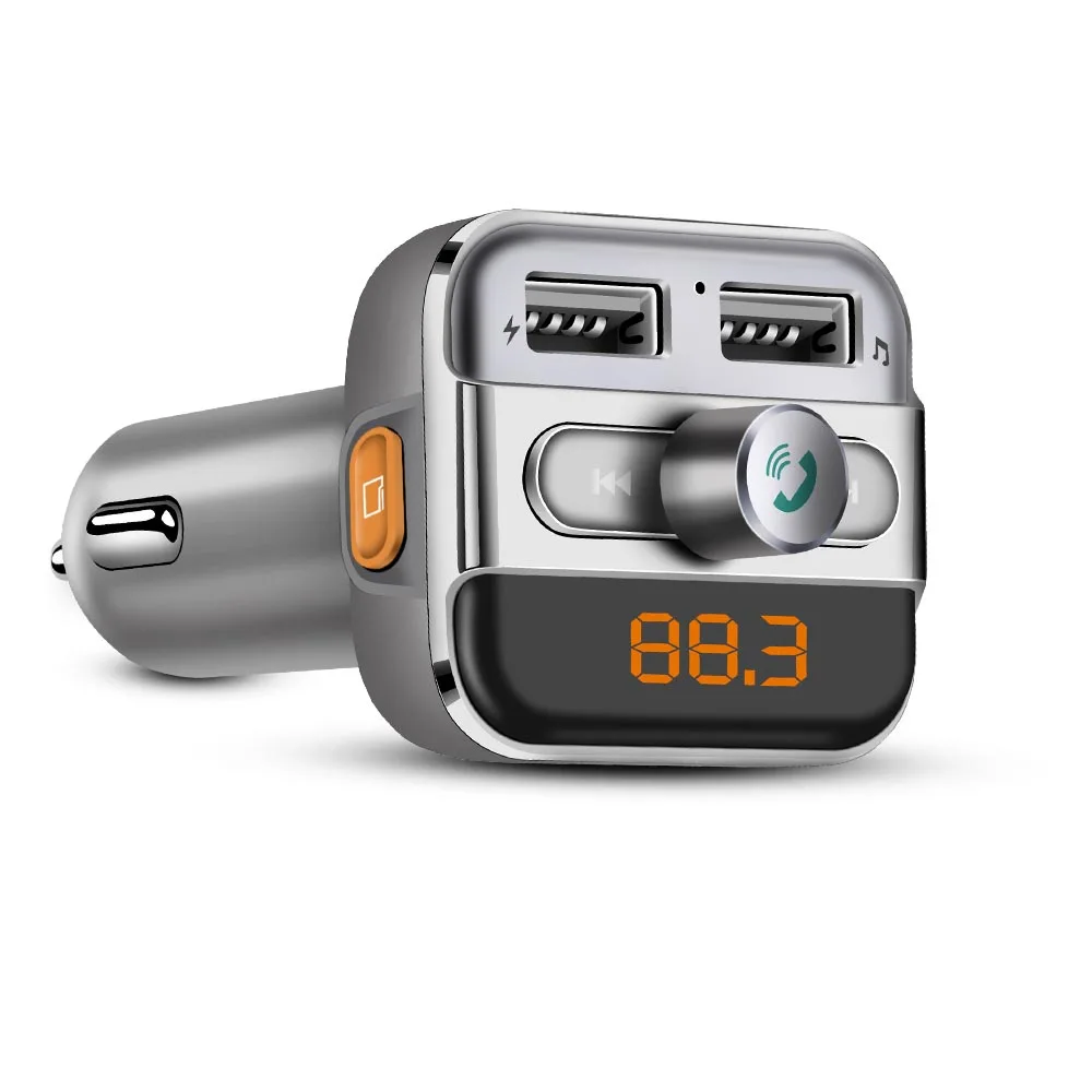 ONEVER Bluetooth автомобильный комплект музыкальный плеер fm-передатчик модулятор с 3.4A двойной USB зарядное устройство Поддержка переключатель папки/TF карта воспроизведения - Название цвета: silver Folder Switch