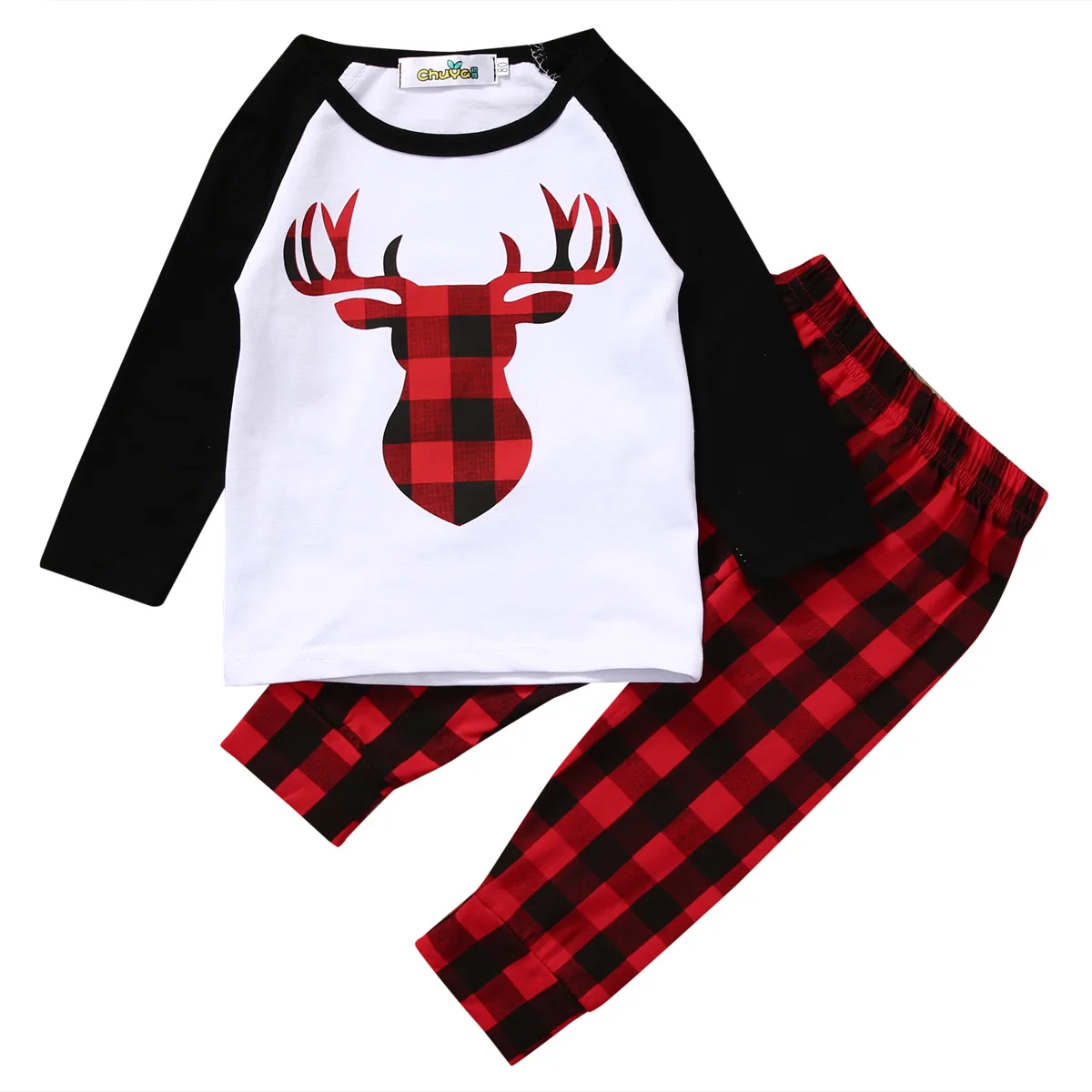 2019 Baby Boy Girl Clothes Set 2PC baby Deer Top T-shirt Red Plaid Pant Outfit k Giyim Tracksuit | Детская одежда и обувь