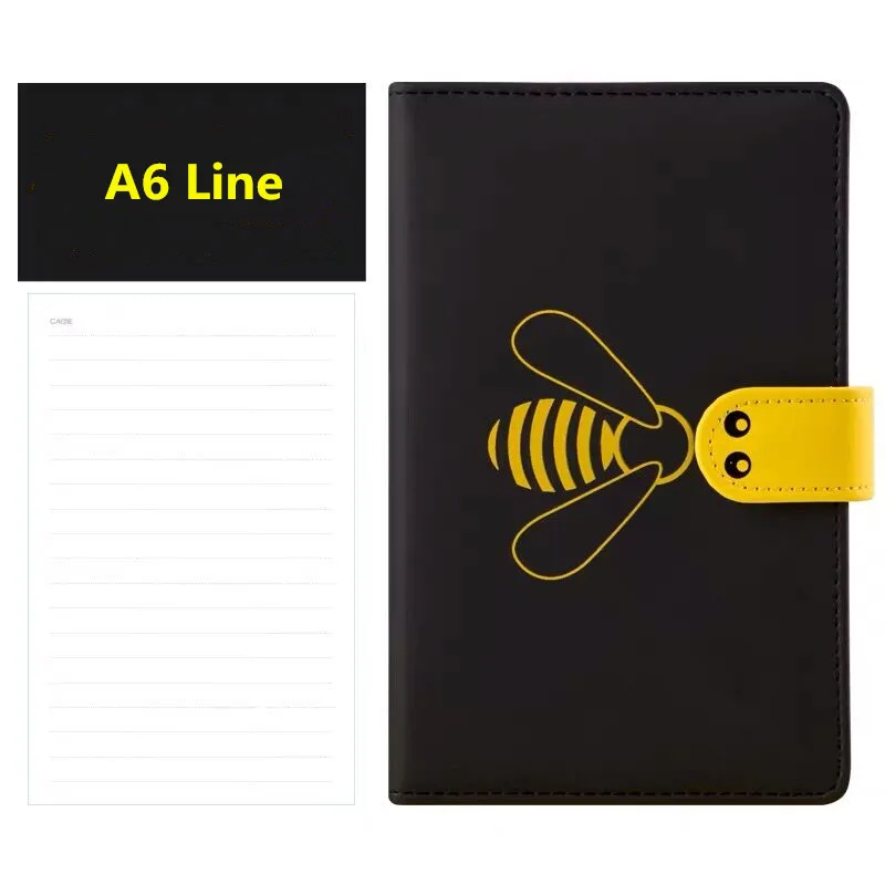A6 Line Black A5 A6, записная книжка из искусственной кожи Kawaii, креативный бизнес-блокнот с Пчелой и журналами, сетчатая линия, пустой дневник, еженедельный ежемесячный блокнот ежедневник - Цвет: A6 Line Black