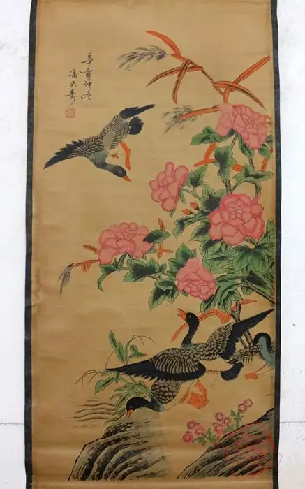 Редкая старая китайская живопись QingDyansty дикая гусь изысканный дизайн ручная