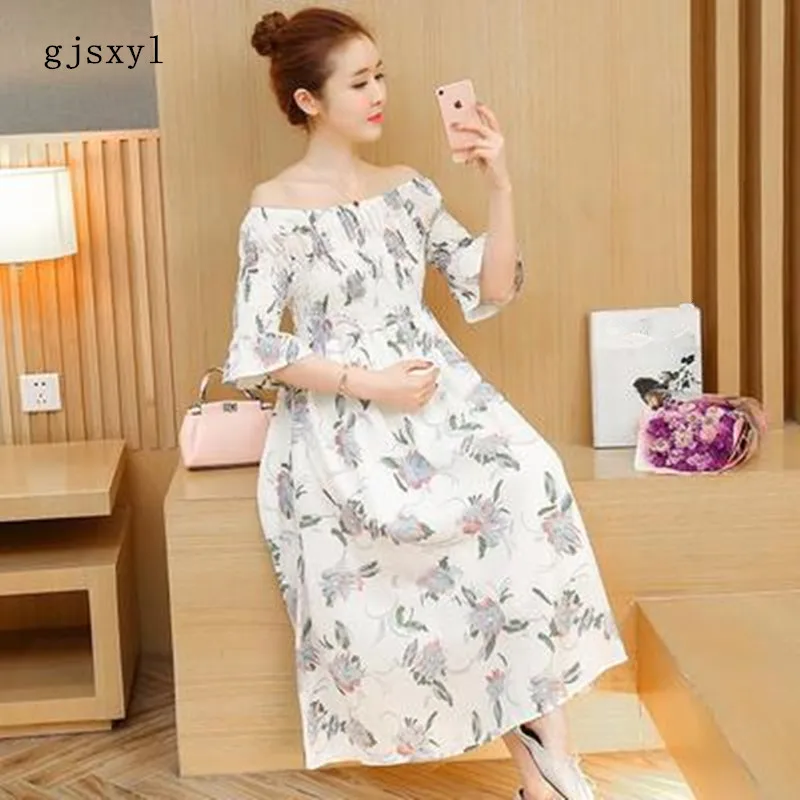 Платье для беременных длинное шифоновое с коротким рукавом в Корейском стиле