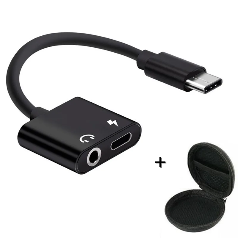 black with bag Тип usb C аудио адаптер Тип-C до 3,5 мм, AUX, разъем наушников Splitter Зарядное устройство кабель для huawei P30 Lite для Xiaomi 6 8 9 - Цвет: black with bag