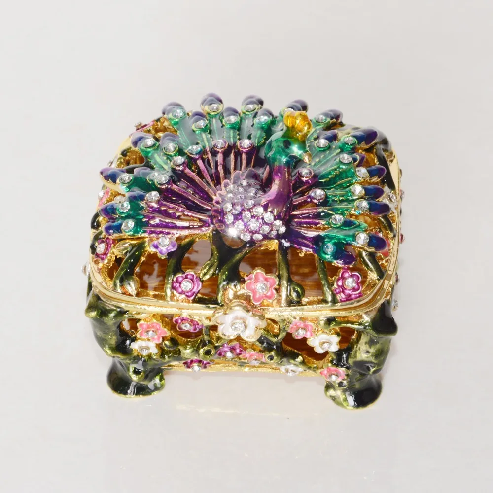 Ювелирный эмалированный павлиний брелок кольцо коробка металлические Ювелирные