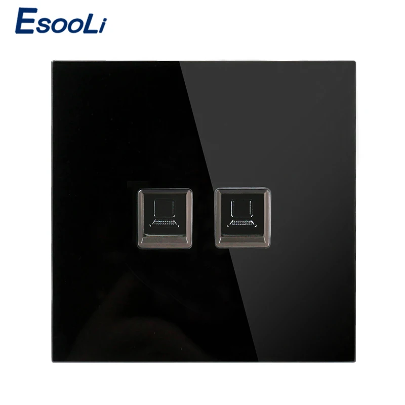 Esooli Новое поступление Белый Роскошный Кристалл Закаленное стекло панель 2 банды RJ45 Интернет Джек настенные данные двойная розетка компьютерная розетка