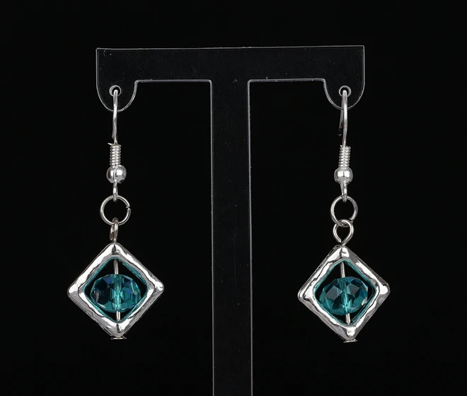 Разноцветные винтажные серебряные кубические серьги с кристаллами в коробке