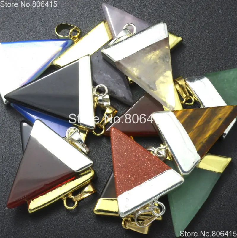 Серьги Reiki Chakra серьги из серебра и золота с треугольными острыми камнями 10