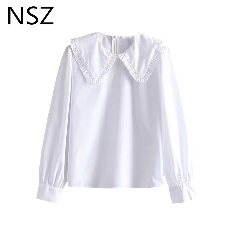 NSZ Для женщин белая блузка с длинным рукавом Питер Пэн рубашка воротником Офисная