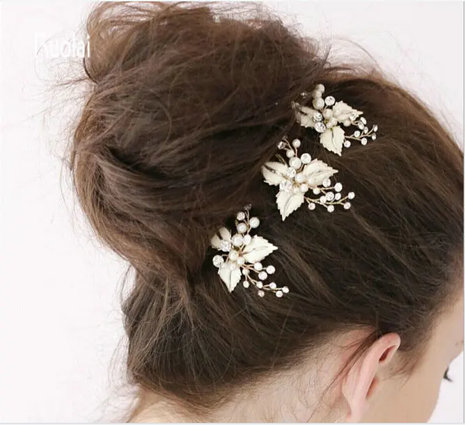 2017 Горячая Распродажа Дешевое золото и серебро шпилька для волос в виде листа Pearl