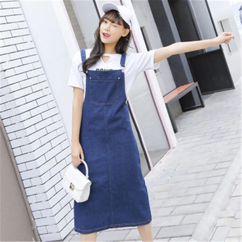 Весенне осеннее джинсовое платье на бретелях женское Повседневное без рукавов