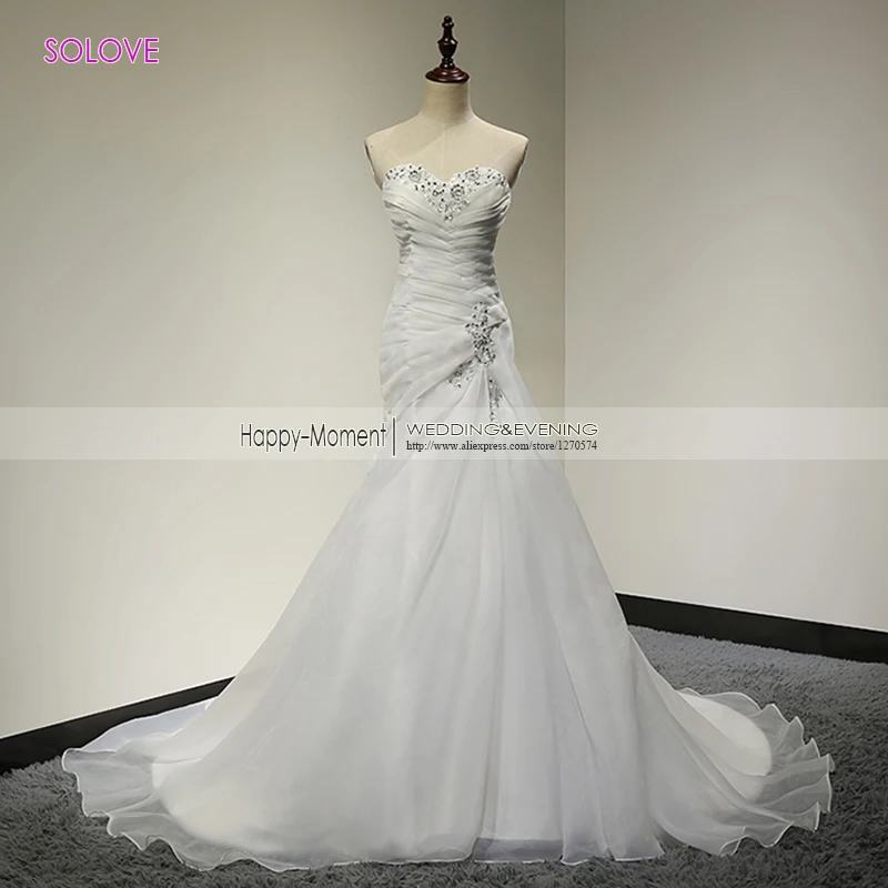 Настоящее изображение элегантное Плиссированное свадебное платье из органзы с
