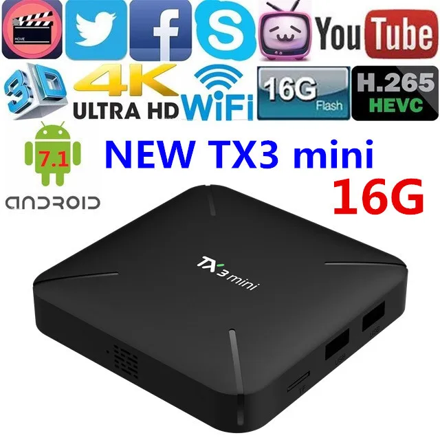 ТВ приставка Android 7 1 TX3 mini Amlogic S905W четырехъядерный RAM Гб 2 ROM 8 16 WiFi 4G Smart IPTV