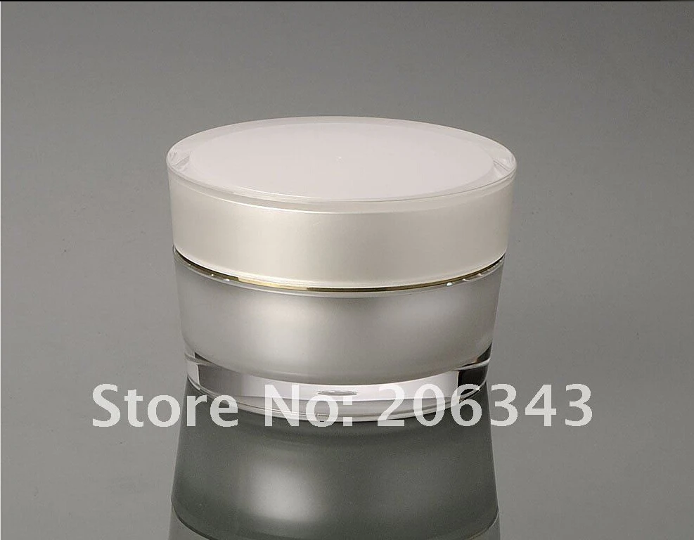 50 г жемчужно белый акрил конусная банка для крема с серебряной линией