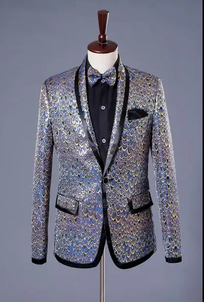 Blue star formal dress marriage suits blazer slim mens blazers set groom married costume banquet man jacket + trousers tie | Мужская