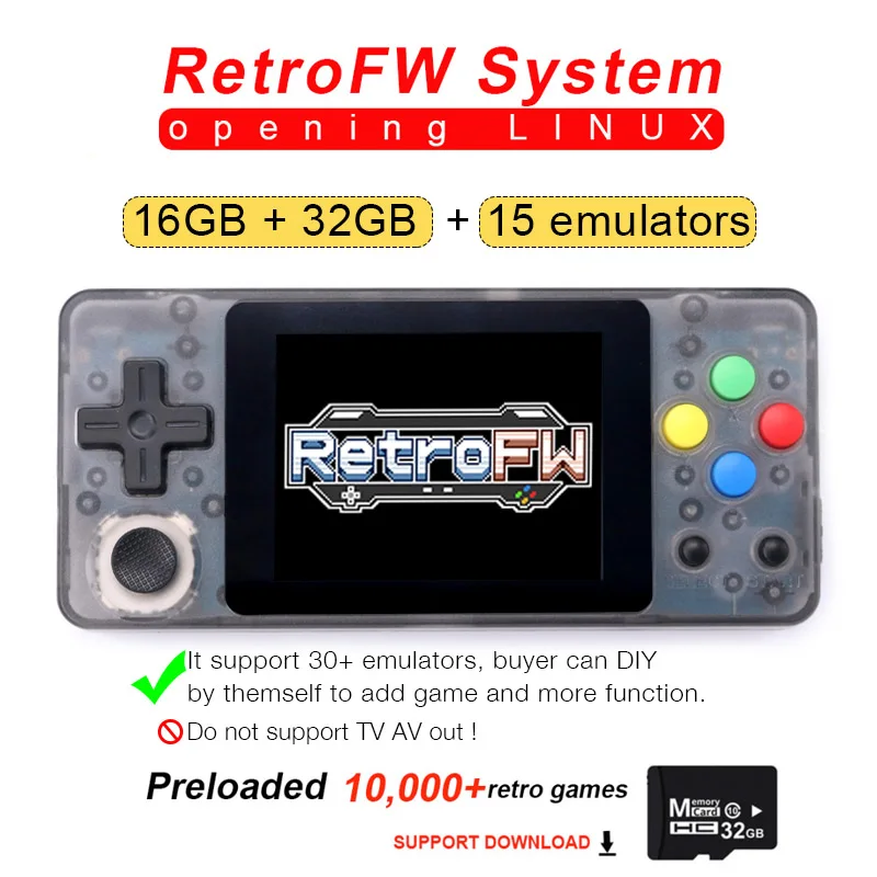 black 32G TF CARD Новая игровая консоль LDK RetroFW LINUX система DIY 2,6 дюймов 16 Гб Ностальгический мини детский Ретро игровой видео плеер 360 градусов контроль - Цвет: black 32G TF CARD
