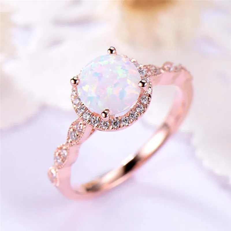 BOAKO Opal Ring Fashion Women Rings Jewelry Rose Gold Filled Wedding Engagement Exquisite Beautiful Ornaments Anillos | Украшения и