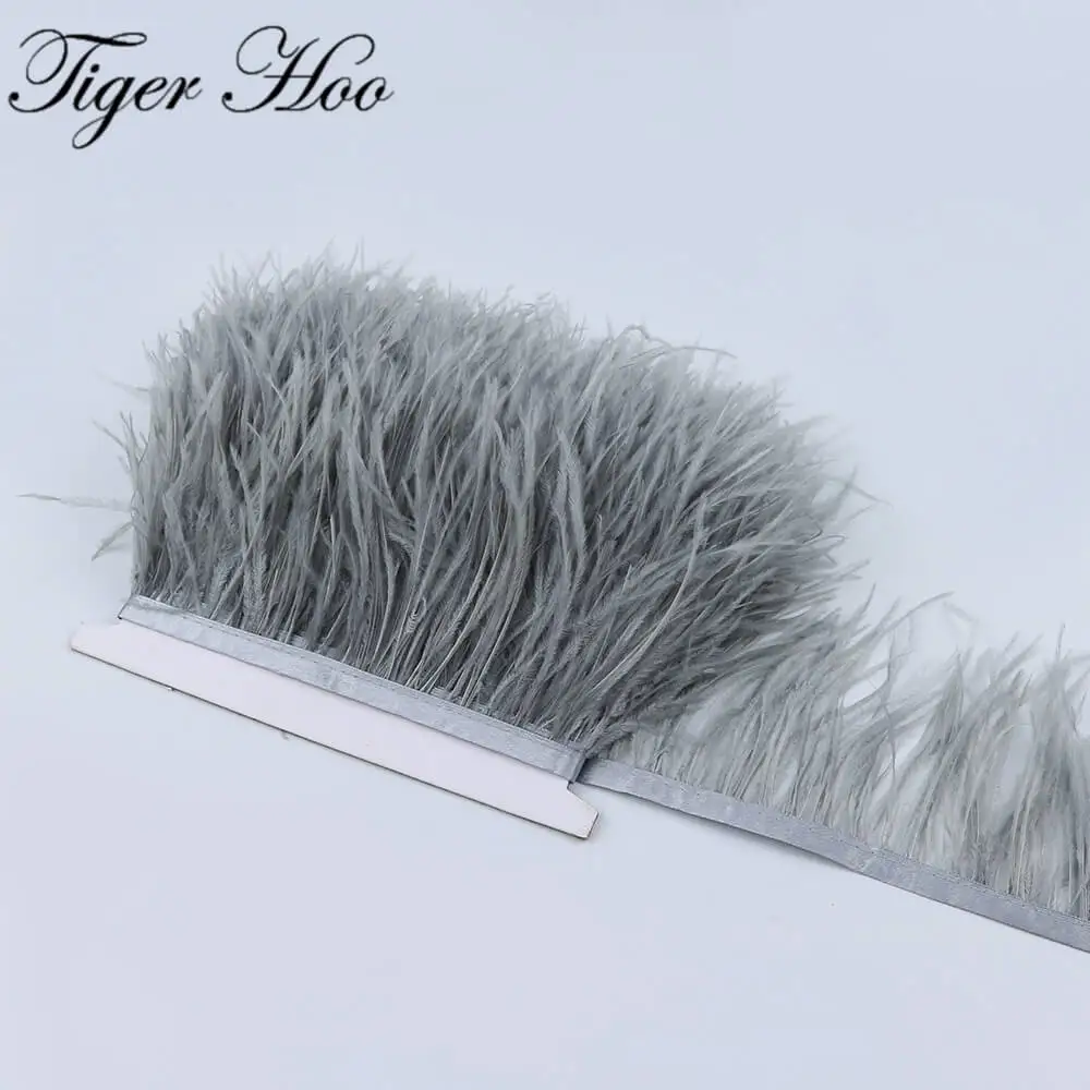 014 Silver gray 1 метр DIY окрашенное перо страуса бахрома ширина 8-11 см свадебное платье украшение отделка Аксессуары для шитья одежды - Цвет: 014 Silver gray