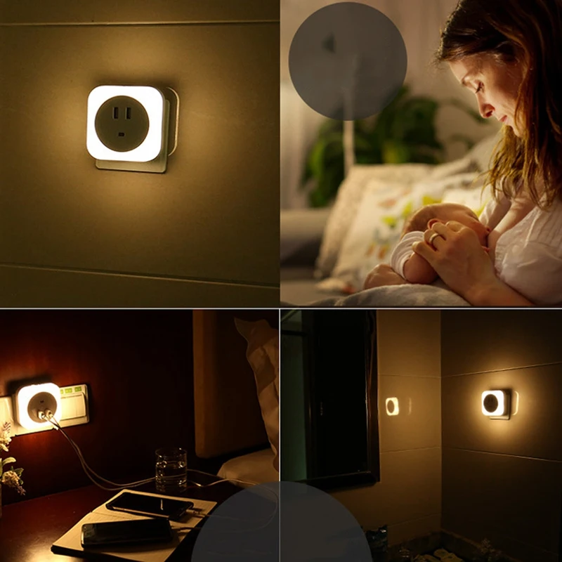 Светодиодный ночник с датчиком 2 Usb зарядным гнездом Led 0 5 Вт Автоматическая