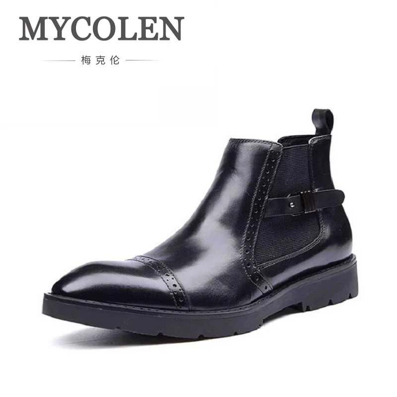 MYCOLEN/мужские зимние ботинки в байкерском стиле из натуральной кожи модель 2018 года