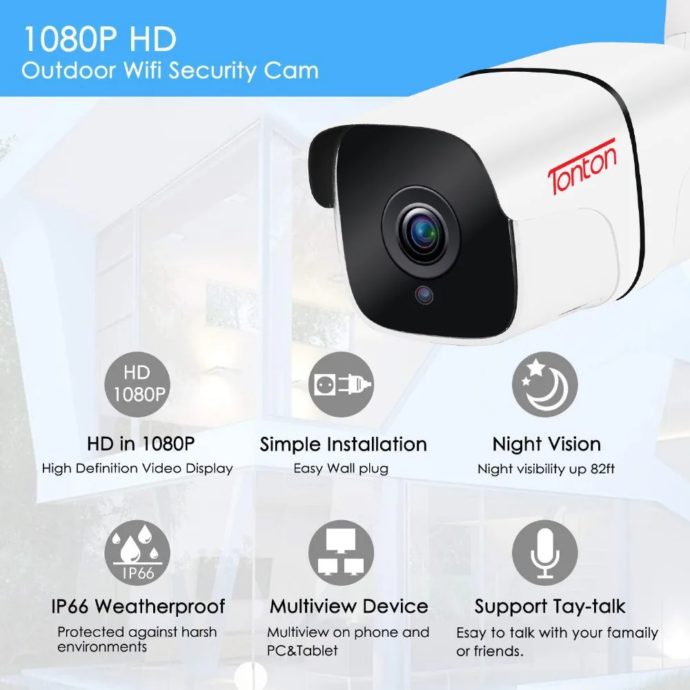 Тонтон 1080 P Wi-Fi IP Камера Onvif двухстороннее аудио 2.0MP открытый Водонепроницаемый Беспроводной безопасности Камера P2P пуля Камера Ночное видение