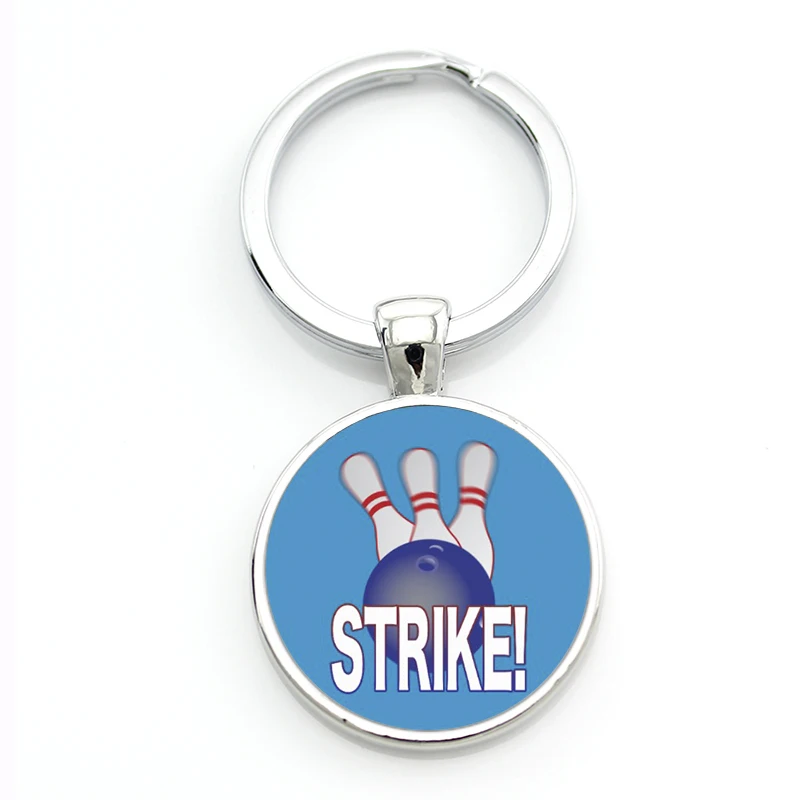 TAFREE exquisite popular bowling ball art picture glass gem keychain casual sports style men women key chain ring jewelry SP881 | Украшения