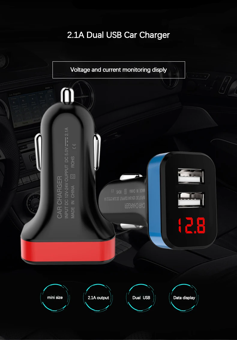 KONSMART 2.1A двойной зарядное устройство USB адаптер с батарея мониторы Дисплей для iPhone X 7 8 плюс samsung huawei Xiaomi мобильного телефона