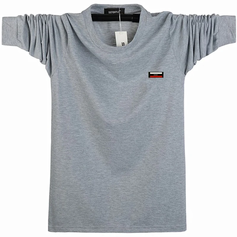 

2019 New Spring Cotton long-sleeved men's big code T-shirt loose casual round collar man