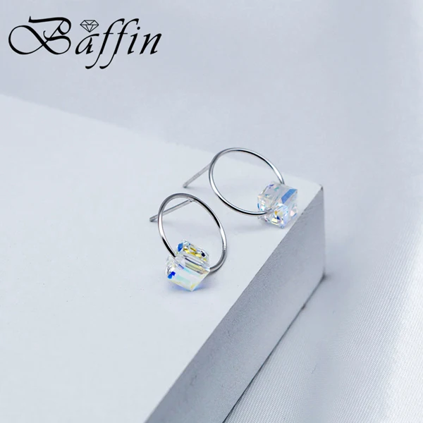 BAFFIN настоящие 925 Серебряные кубические кристаллы от SWAROVSKI серьги-гвоздики для женщин офисные золотые вечерние ювелирные изделия подарок матери - Окраска металла: Родиевое покрытие