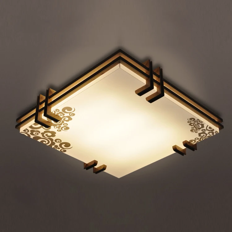 

Imitation sheepskin new Chinese ceiling lamp LED modern simple wood wood color living room lighting warm bedroom square CL