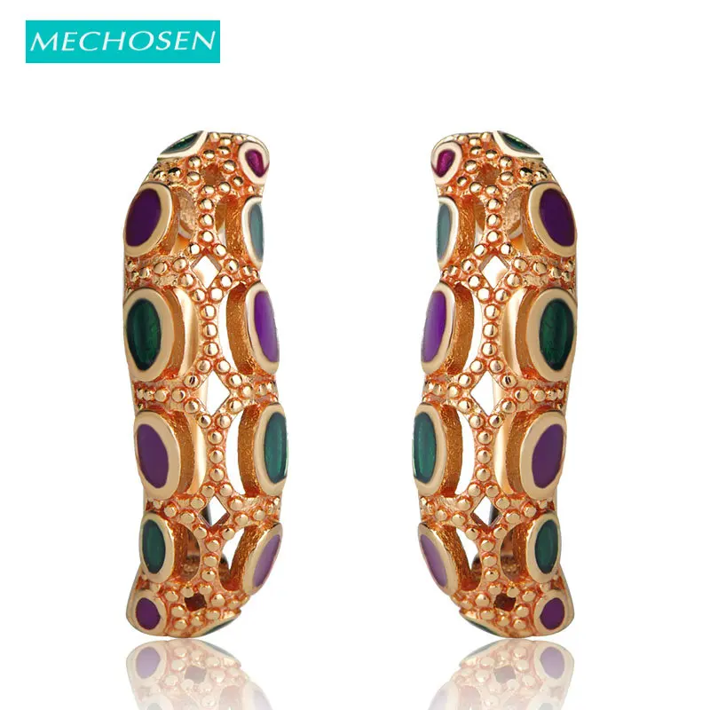 MECHOSEN Simple Style Rose Gold Color Stud Earrings For Women Girl Enamel Copper Metal English Lock Brincos Ear Piercing Schmuck | Украшения
