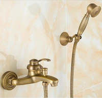 european style antique retro bathroom shower faucet copper brass luxury shower set with hand shower antique bathtub crane zr006