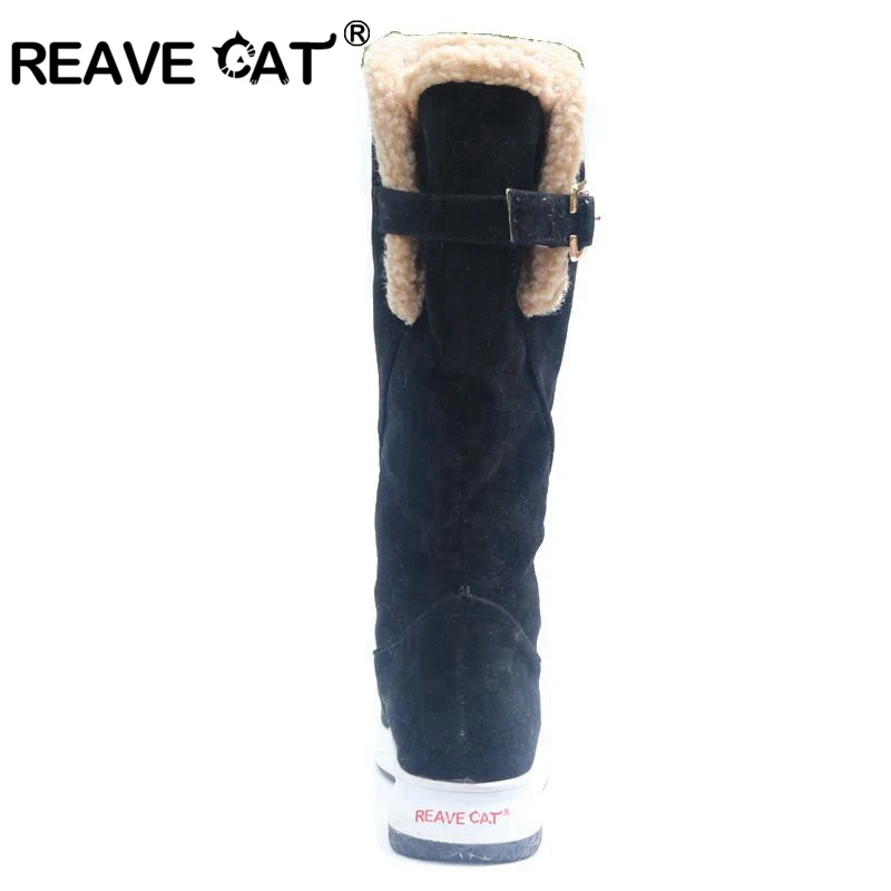 REAVE CAT/женские сапоги до середины колена; женские зимние сапоги с пряжкой, визуально увеличивающие рост; теплая обувь из флока на меху; Новое поступление; A110