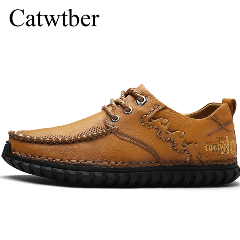 Catwtber Moccasins Male Loafers For Men Shoes Slip On Flats Handmade Leather Driving Walking Soft Footwear Quality Spring Boat | Обувь