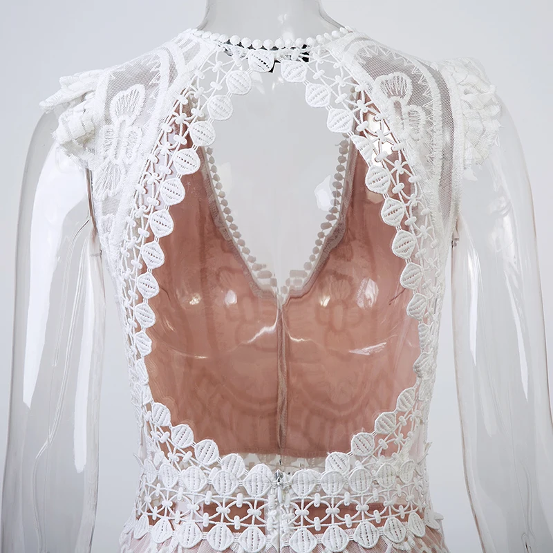 Conmoto Сексуальное белое платье со шнуровкой, платье с вырезом, весеннее платье с открытой спиной, платье с высокой талией без рукавов, элегантное рождественское длинное платье