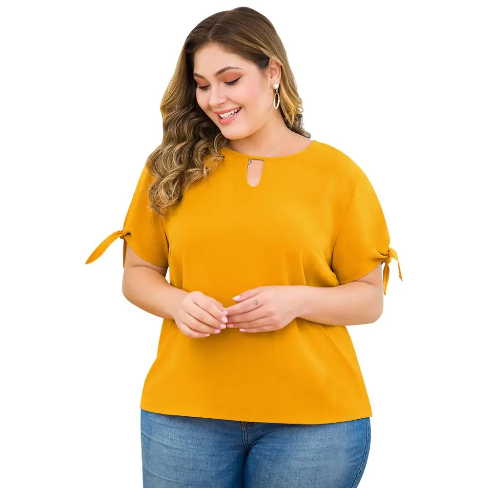 Топ И Блузка WHZHM летняя большого размера 3XL 4XL женская с оранжевым бантом
