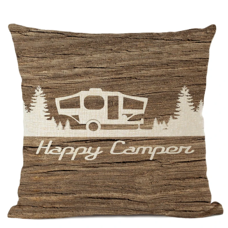 Happy Camper наволочка для подушки, декоративные подушки для дома, сада, наволочка, льняные подарки, Cojines Decorativos Para Sof
