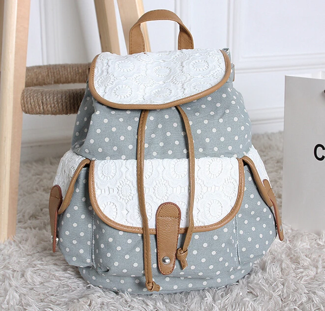 Fashion Polka Dot Lace Embroidery Backpack Canvas Bags Women'S Travel School Backpacks free shiping|backpacks day|backpack bucklebackpack sports