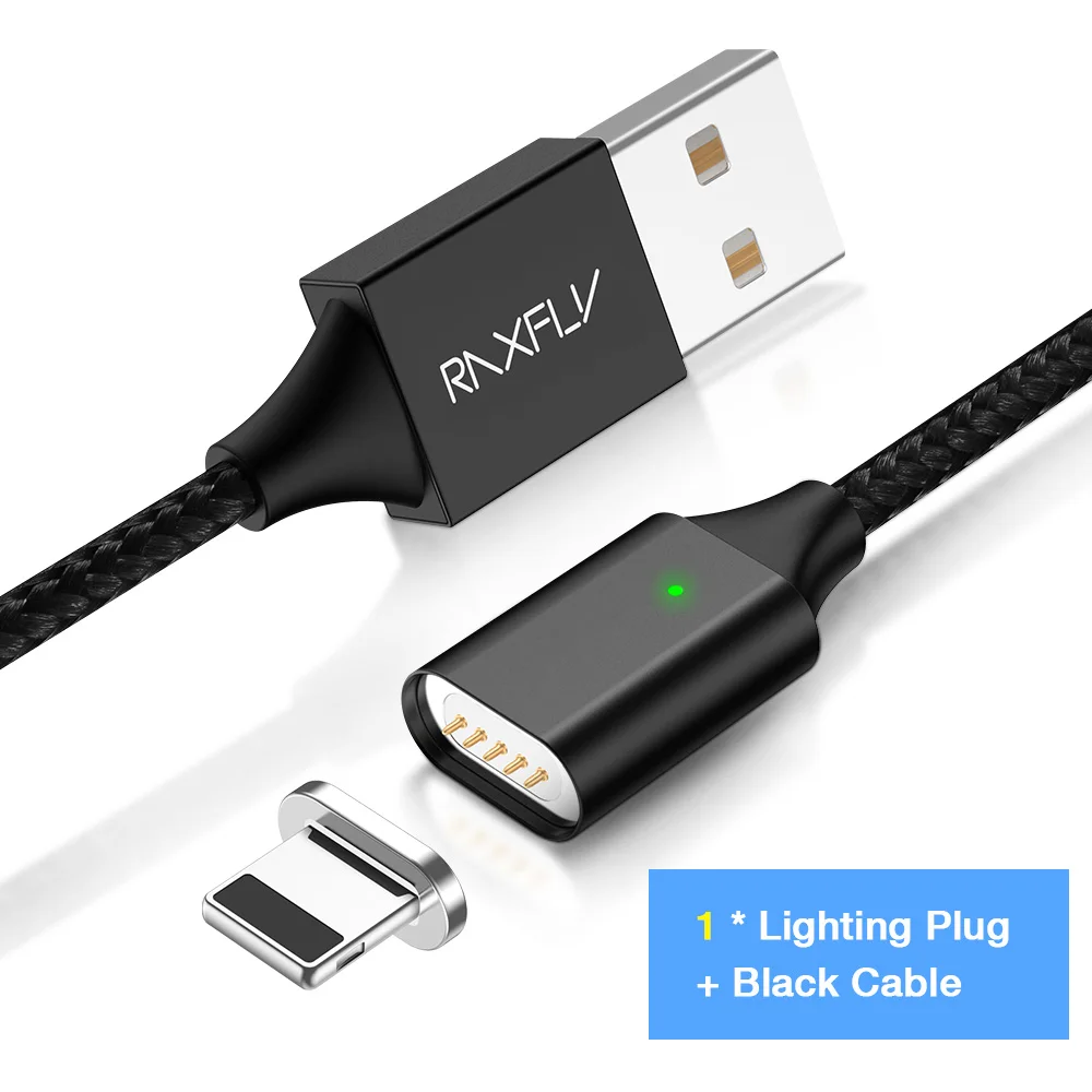 Black Lighting Cable Магнитный кабель RAXFLY Micro usb type-C для huawei P20, Магнитный зарядный usb-кабель для iPhone X XS XR, usb-кабель для зарядки - Цвет: Black Lighting Cable