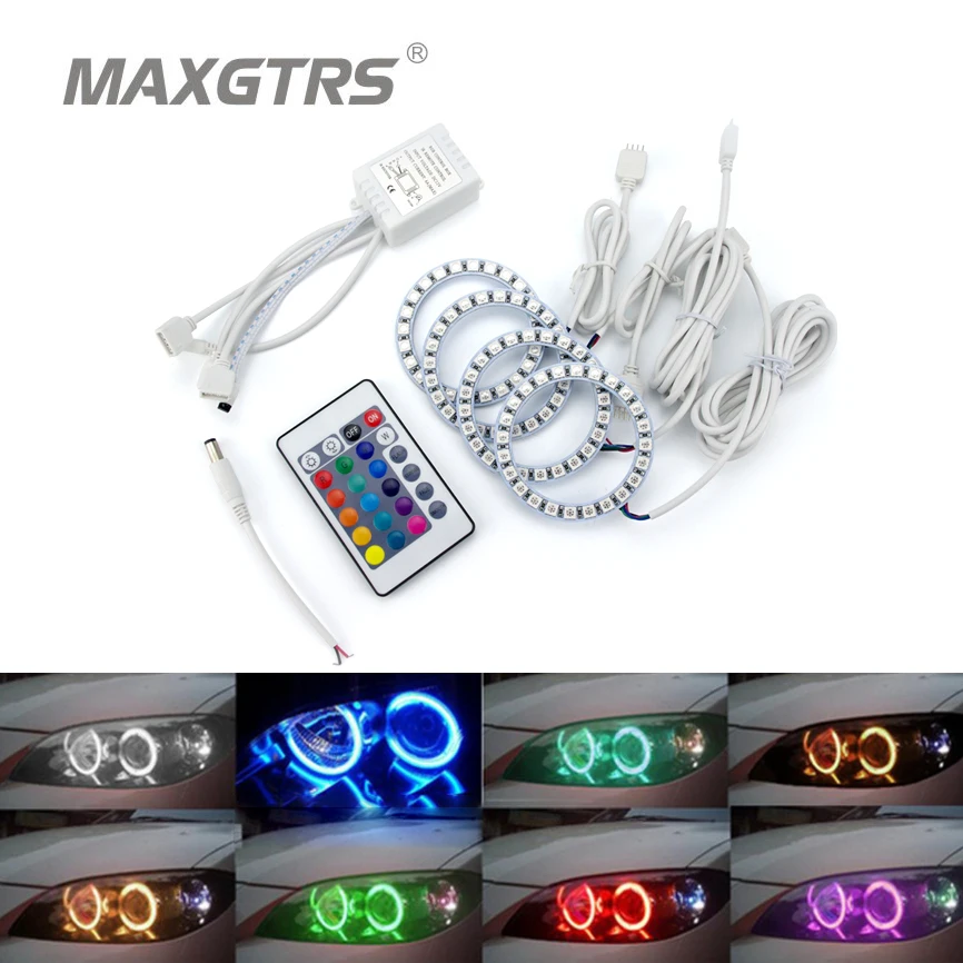 2x многоцветные 60 мм 70 80 90 100 120 глаза ангела 5050 RGB гало кольца Светодиодная лампа