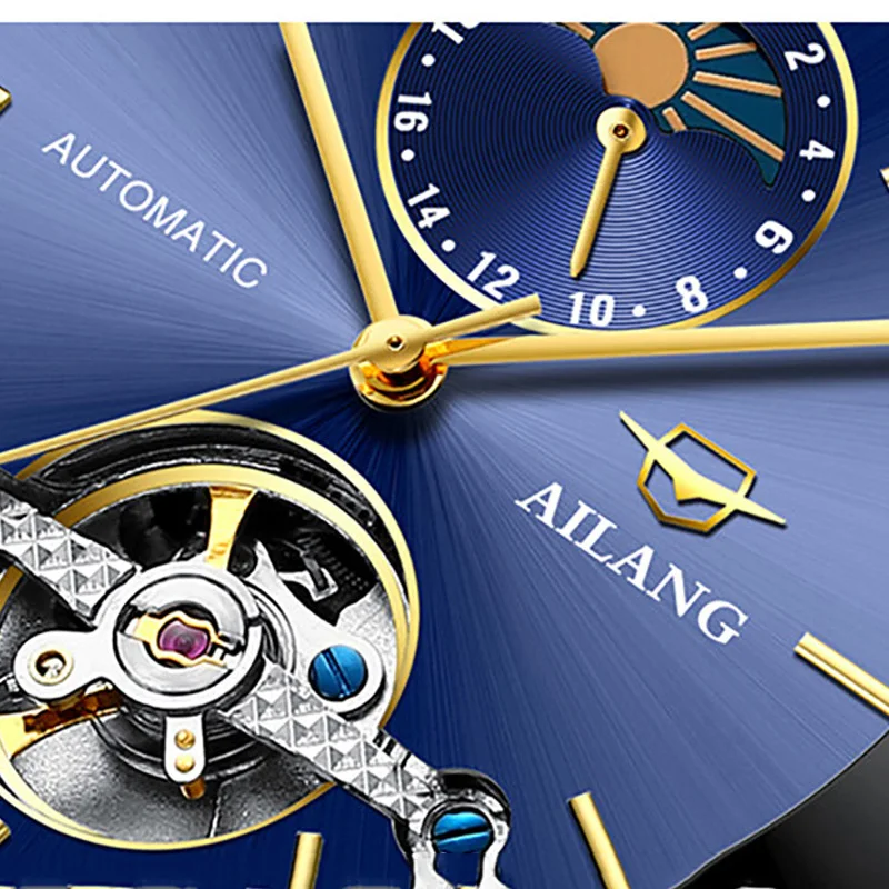 Original Brand Men Mechanical Tourbillon Watches Self-winding Moon Phase Wrist watch Waterproof Real Leather Strap Watch 316L | Наручные